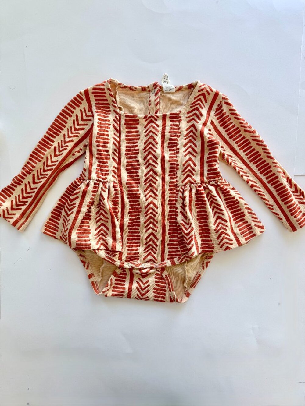 Kate Quinn 18-24M Girls Peplum Romper Rust Tribal Print Organic Cotton